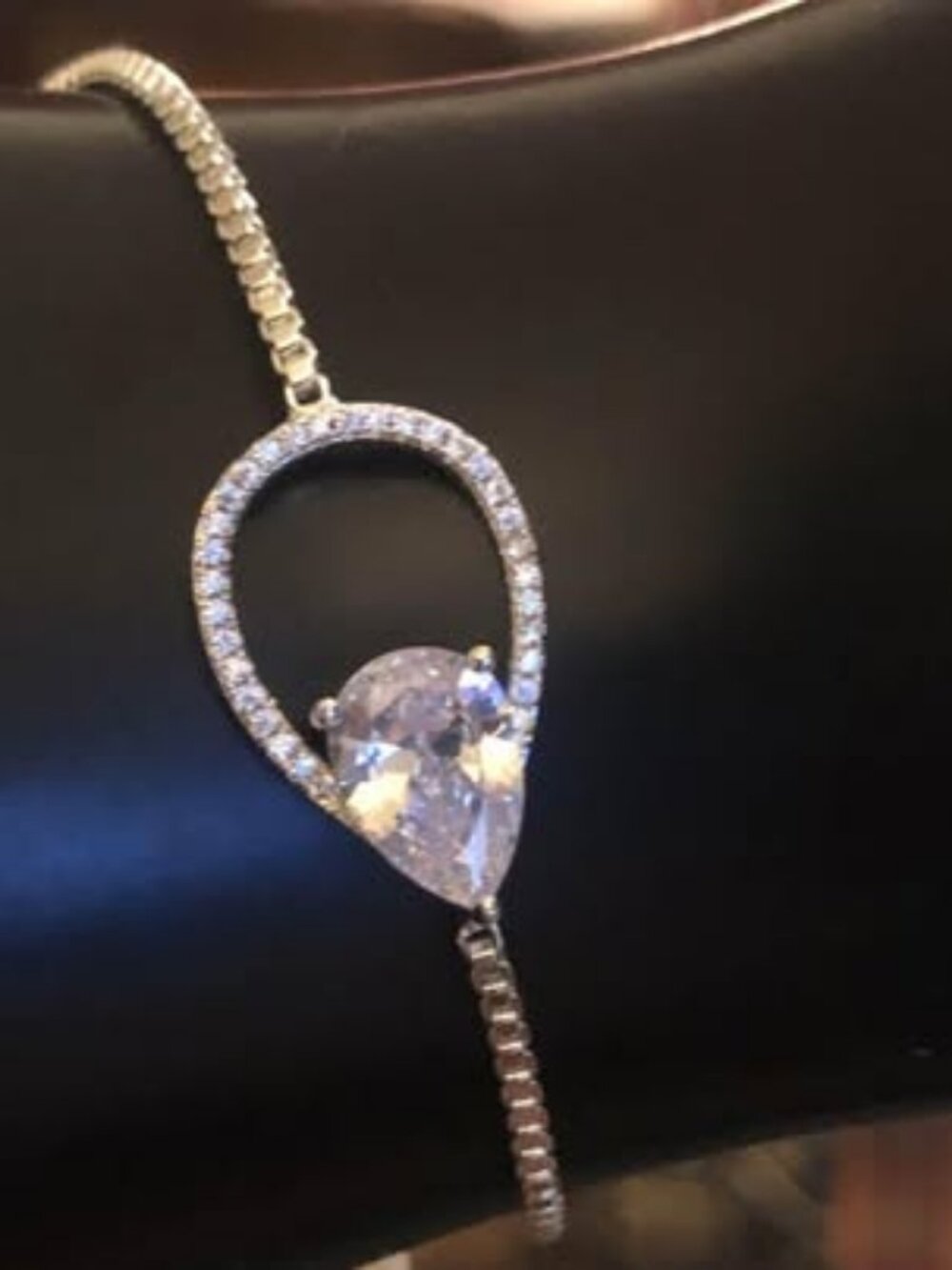 Natural White Crystal Zircon Adjustable Bracelet, Silver